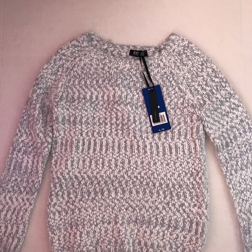 Blue and white knit sweater